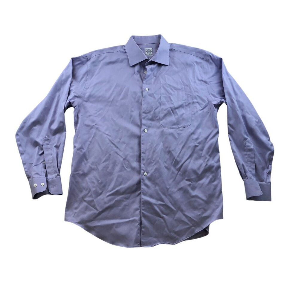 Pronto Uomo Mens Dress Shirt Large 16.5 Neck Non-Iron Button Up Purple Workwear
